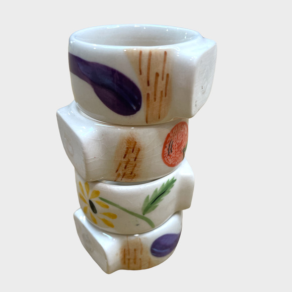 Set of 4 Ceramic Floral Napkin Rings New - Picture 4 of 4